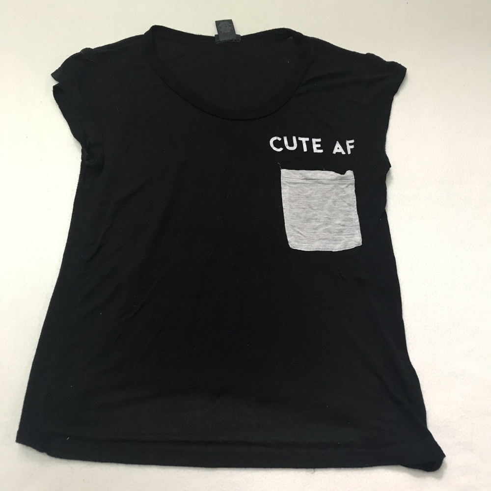 “Cute AF” black & grey graphic t shirt with pocket